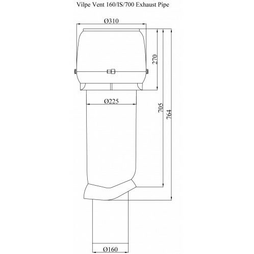 Вентиляционный выход изолированный Vilpe 160/225/700 с колпаком Серый